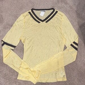 Miaou Yellow and Brown Long Sleeve Sheer Top